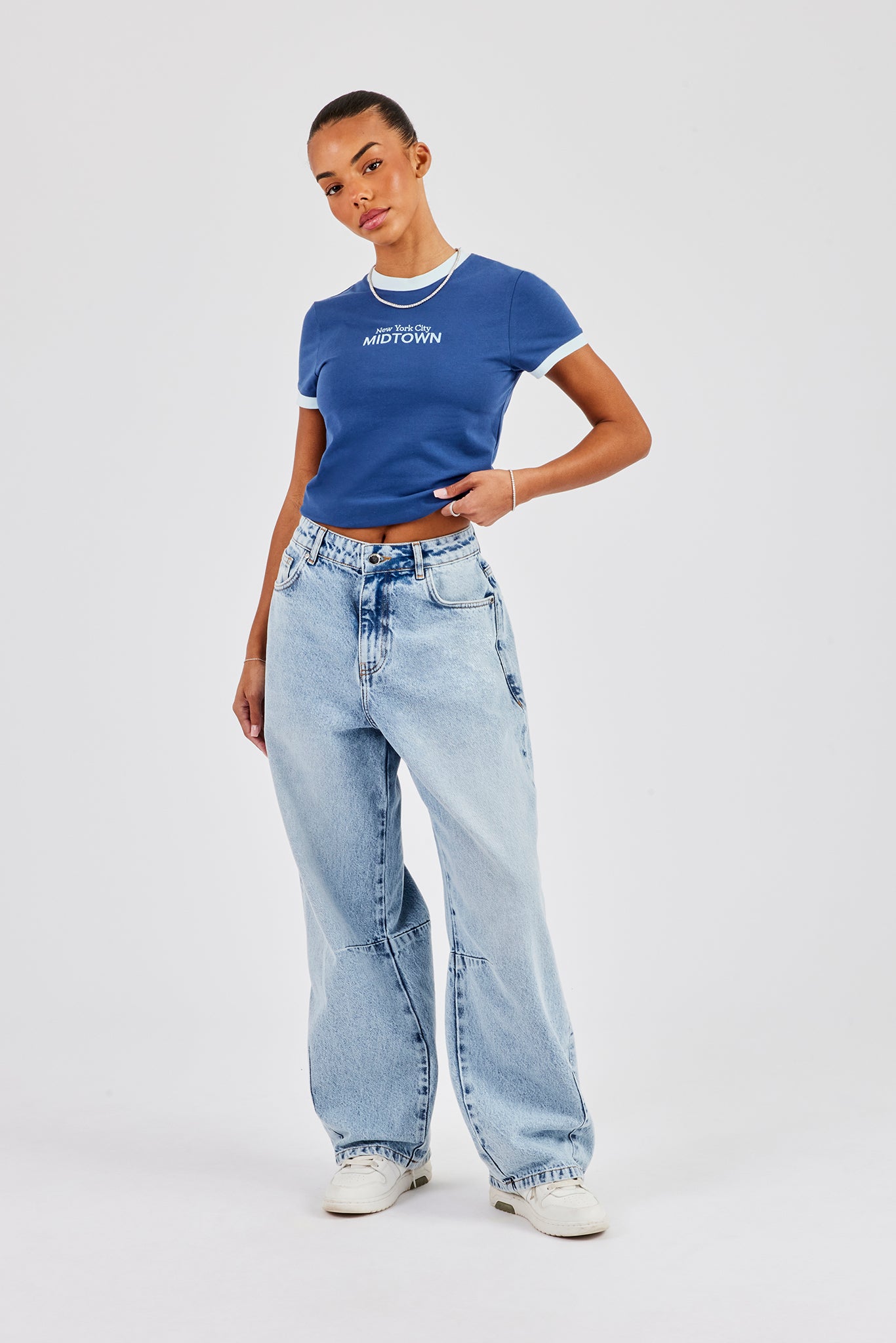 Midtown Contrast Baby Tee - Navy Blue